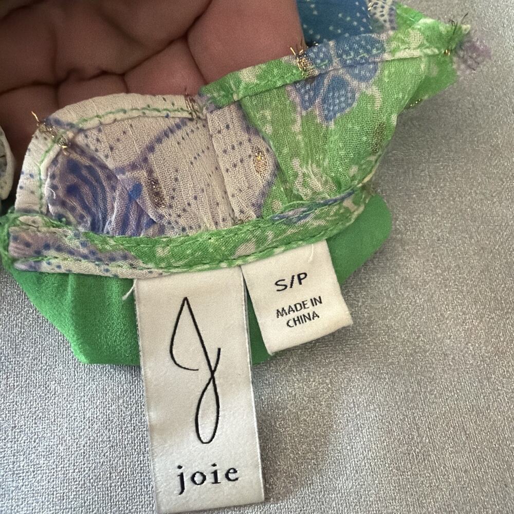 Joie Bright Green Floral Blouse Ruffle Flowy Career Casual Top size small - Picture 5 of 14